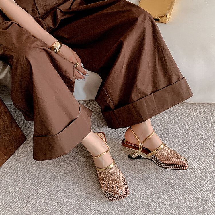 Karin Luna Highlights Fairness~In stock  Closed-Toe Diamond Mesh Unisex Convertible Sandals