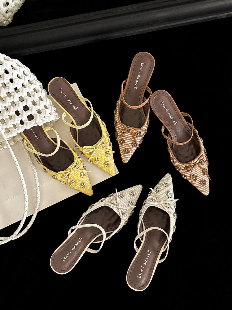 Karin Luna In Stock Spot Goods  Elegant Floral Pointed Toe Rhinestone Slippers