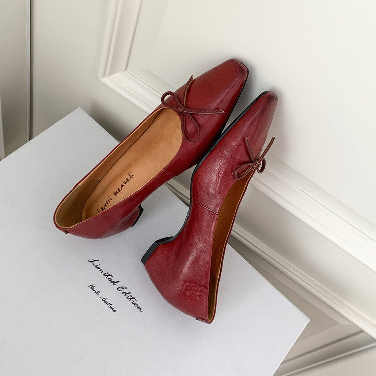 Karin Luna Full Layer Inside and Out~Basic Versatile Small Square Toe Butterfly Knot Irregular Heel Single Shoes