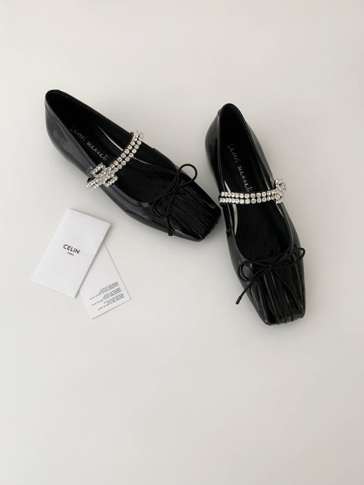 Karin Luna In Stock Spot Goods  Vintage Sweet Rhinestone One-Strap Granny Flats