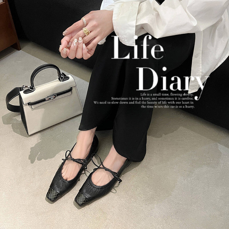 Karin Luna In Stock Spot Goods  Retro Sweet Bowknot Granny Wrinkled Single Shoes