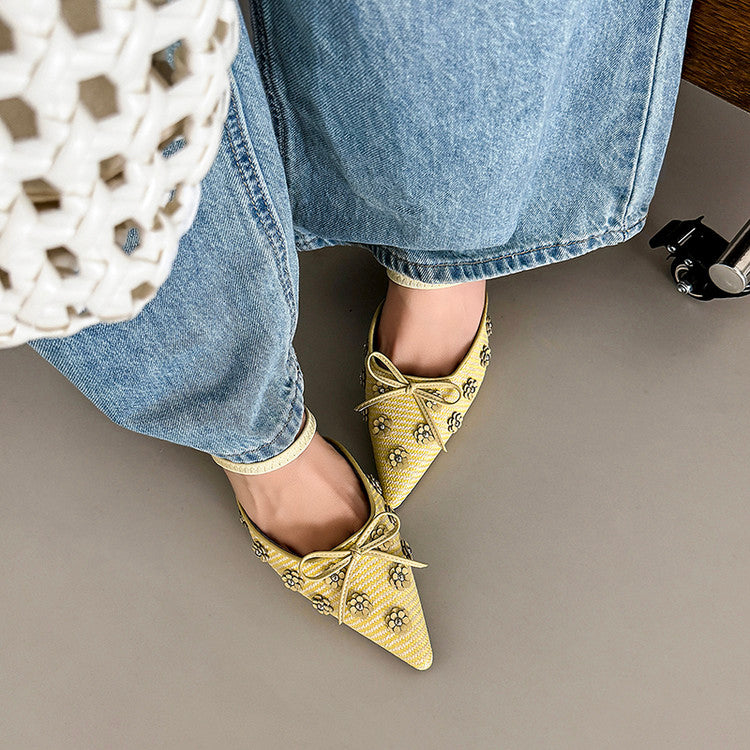 Karin Luna In Stock Spot Goods  Elegant Floral Pointed Toe Rhinestone Slippers