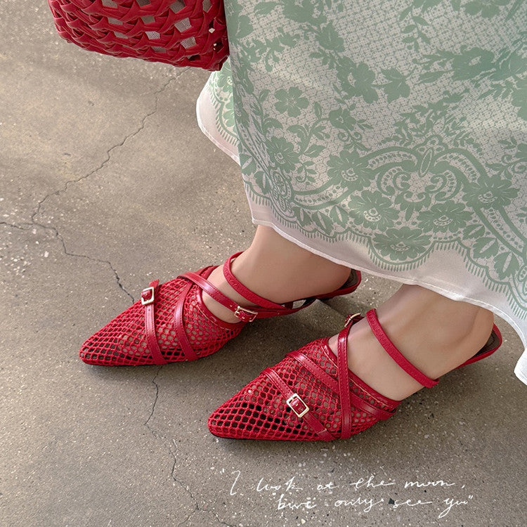Karin Luna In Stock  Spot Goods  Mesh Series Elegant Closed-Toe Belt Buckle Slippers