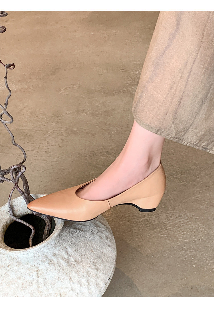 Karin Luna Full Layer Inside and Out~Basic Versatile Retro French Pointed Toe Irregular Heel Single Shoes