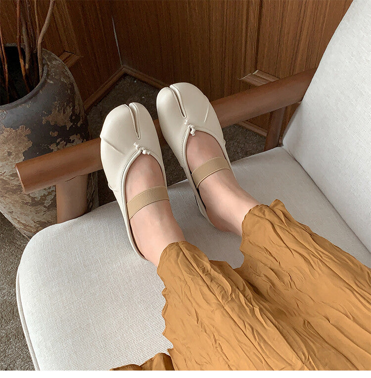 Karin Luna Classic Split-Toe Shoes  Explosive Pattern One-Strap Mary Jane Height-Increasing Full Leather Closed-Toe Slippers