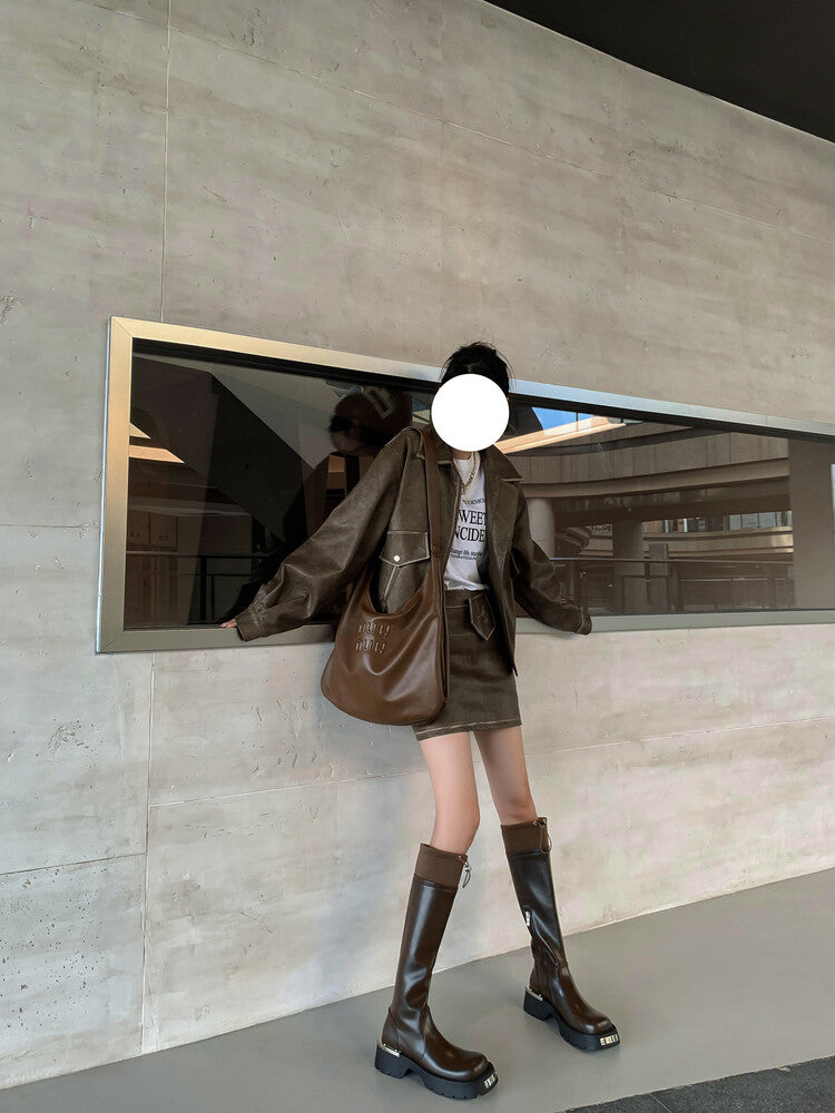 Karin Luna High Volume Bestseller  Comes with data plan included Front Metal Patch Drawstring design Full Cowhide Long Boots