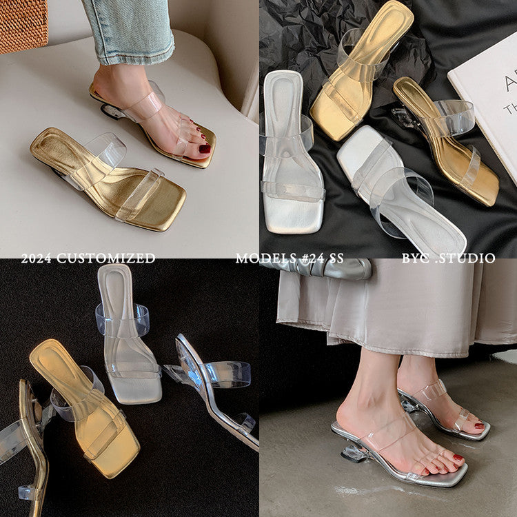 Karin Luna In Stock Spot Goods Transparent Sequin Irregular Heel Strap Sandals