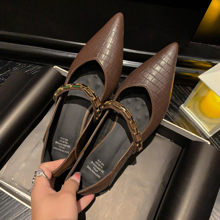Karin Luna has prepared stock  Metal Fasteners Commuting Style Pointed Toe Chunky Heel Stone Pattern Large Single Shoes