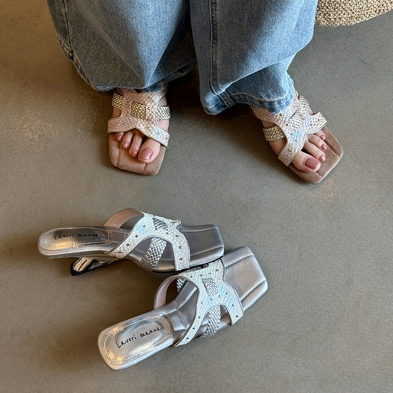 Karin Luna Fish Skin Series~ Hot-selling Square-Toe Slippers with Built-in Traffic