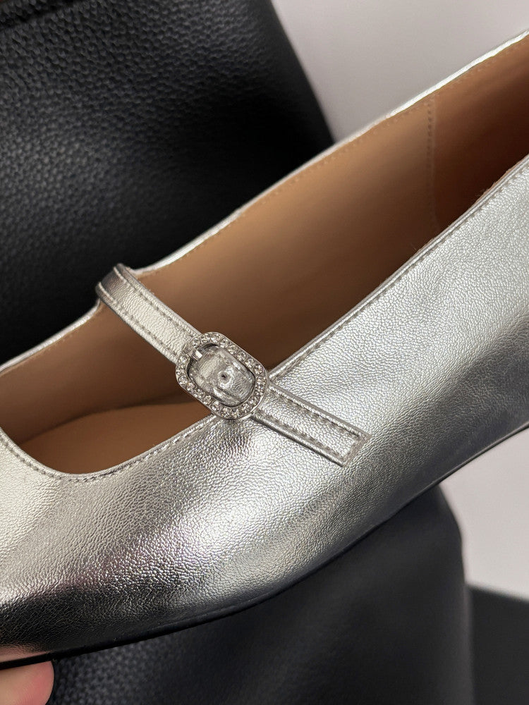 Karin Luna In Stock Spot Goods  Elegant Square-Toe One-Strap Height-Increasing Flats