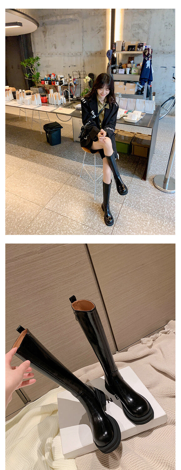 Karin Luna In Stock Spot Goods  Always in stock  Classic Basic Style Round Toe Thick Sole Knight Boots