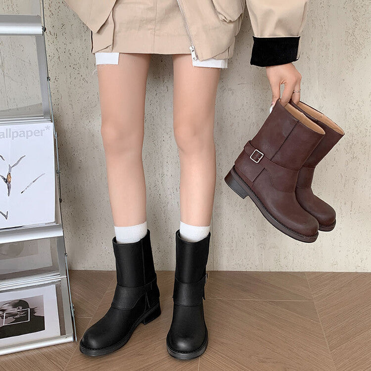 Karin Luna Belt Buckle Chunky Heel Fashion Short Boots