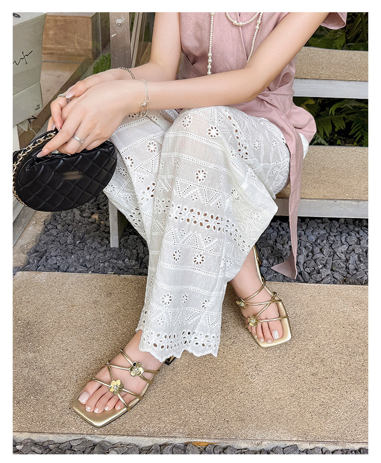 Karin Luna In Stock    Spot Goods    Square Toe One-Strap Sequin Flower Flat Slippers