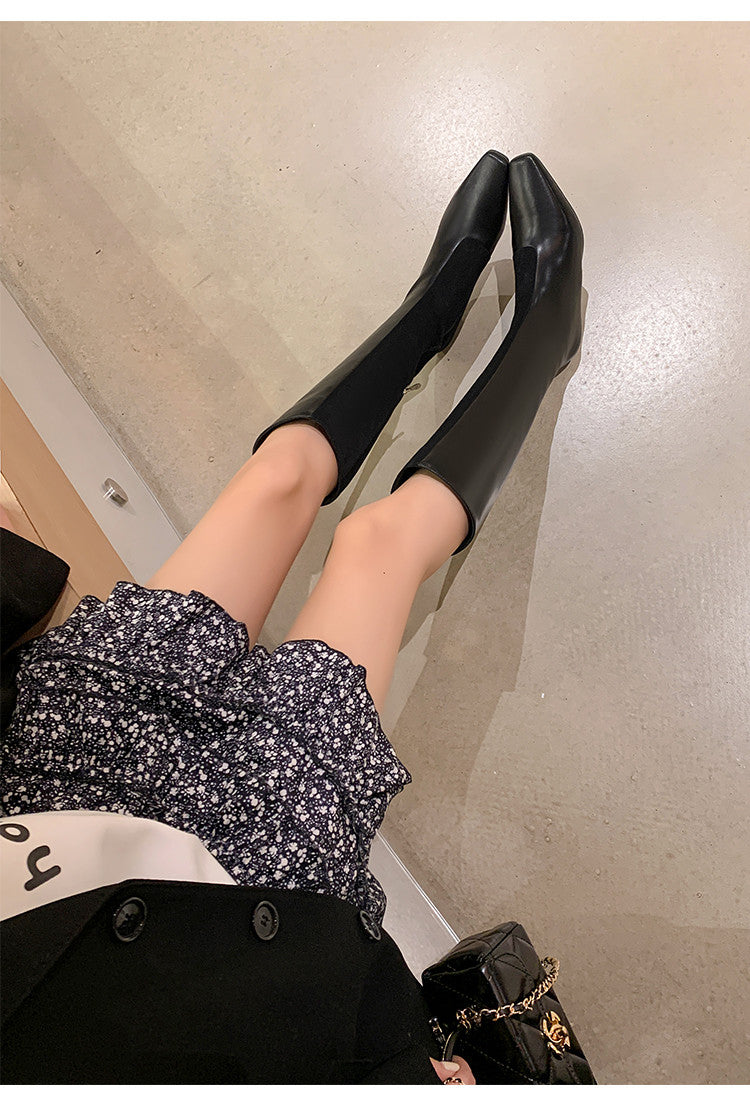 Karin Luna In Stock Spot Goods   Small Square Toe Thin Heel Elegant Slimming Long Boots