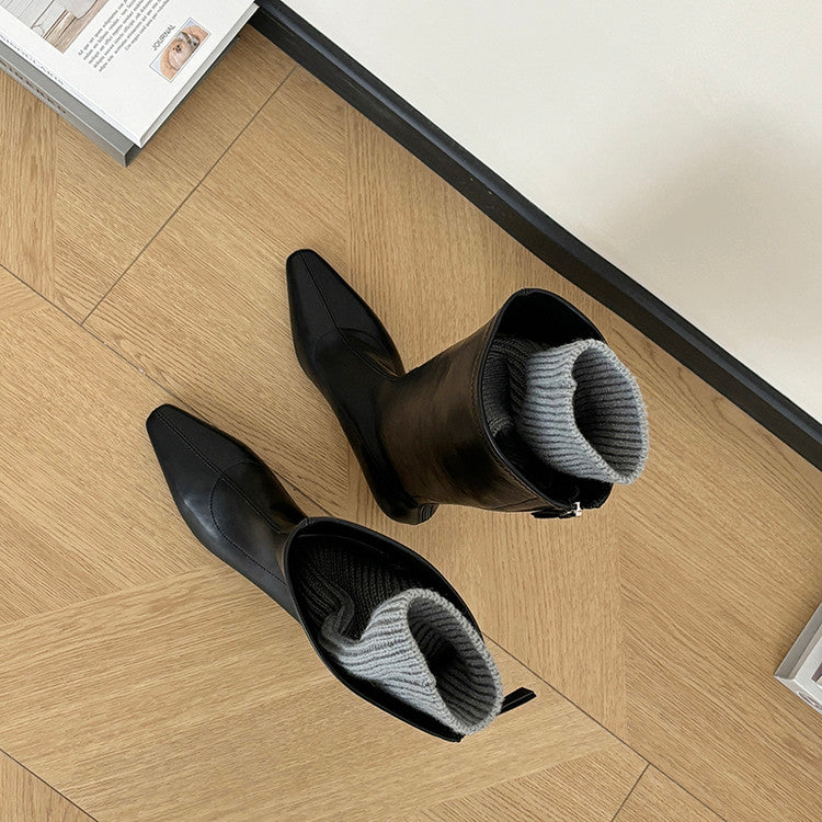 Karin Luna In Stock In Stock  Square Toe Chunky Heel Korean Style Elegant Long Boots