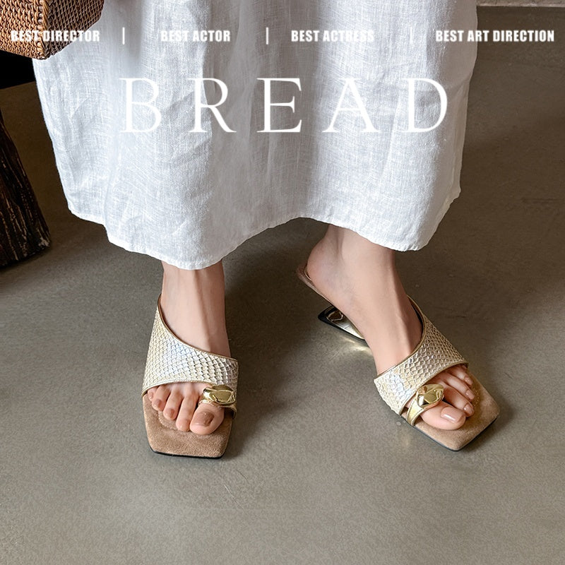 Karin Luna Fish Skin Series~Minimalist Square Toe Popular Irregular Heel Slippers