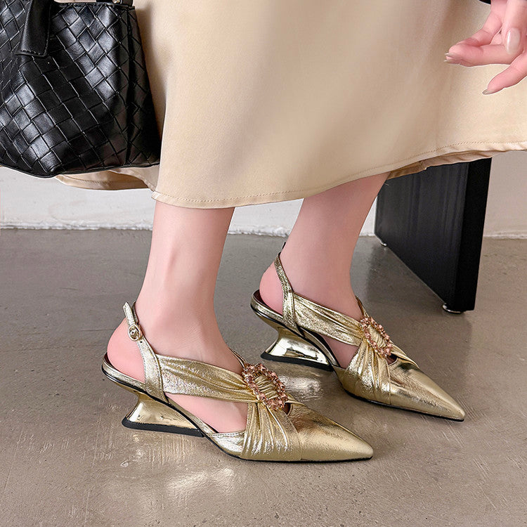 Karin Luna Bestseller Popular  Pointed Toe Irregular Heel Elegant Rhinestone Closed-Toe Sandals