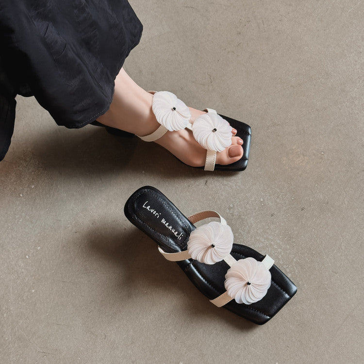 Karin Luna Hot-Selling Floral Square Toe Irregular Heel Floral Slippers