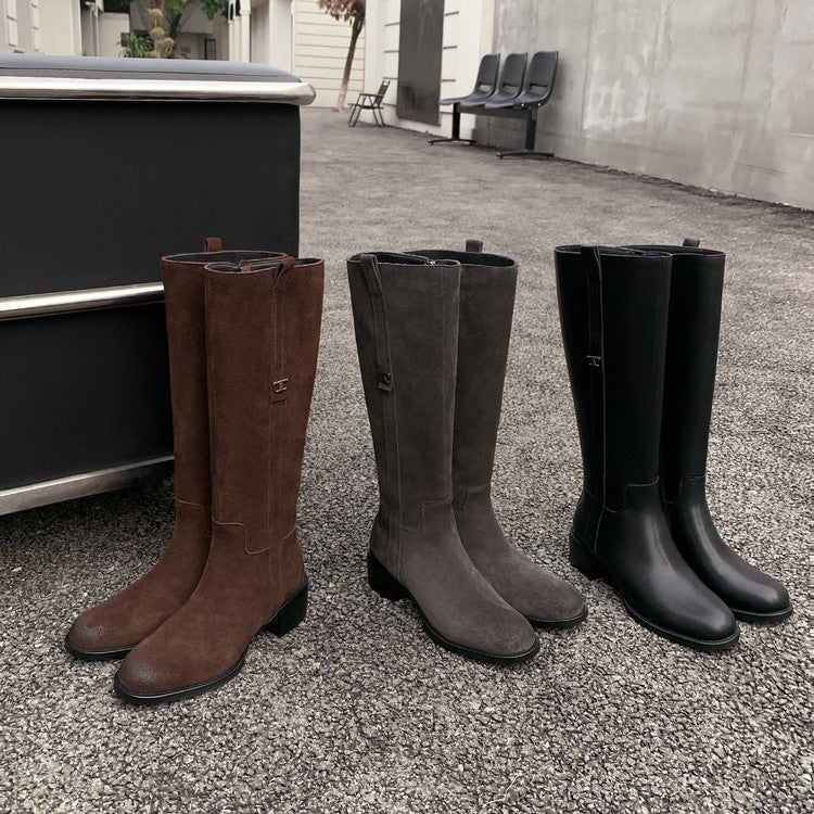 Karin Luna In Stock Spot Goods Basic Retro Square Toe Chunky Heel Riding Boots