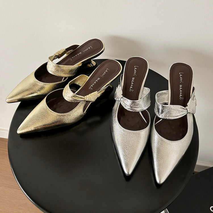 Karin Luna In Stock Spot Goods  Pointed Toe Irregular Heel Elegant Retro Strap Slippers