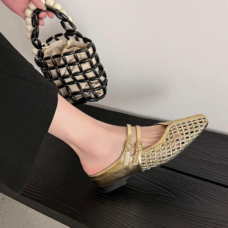 Karin Luna In Stock Spot Goods Hollow Woven One-Strap Closed-Toe Slippers
