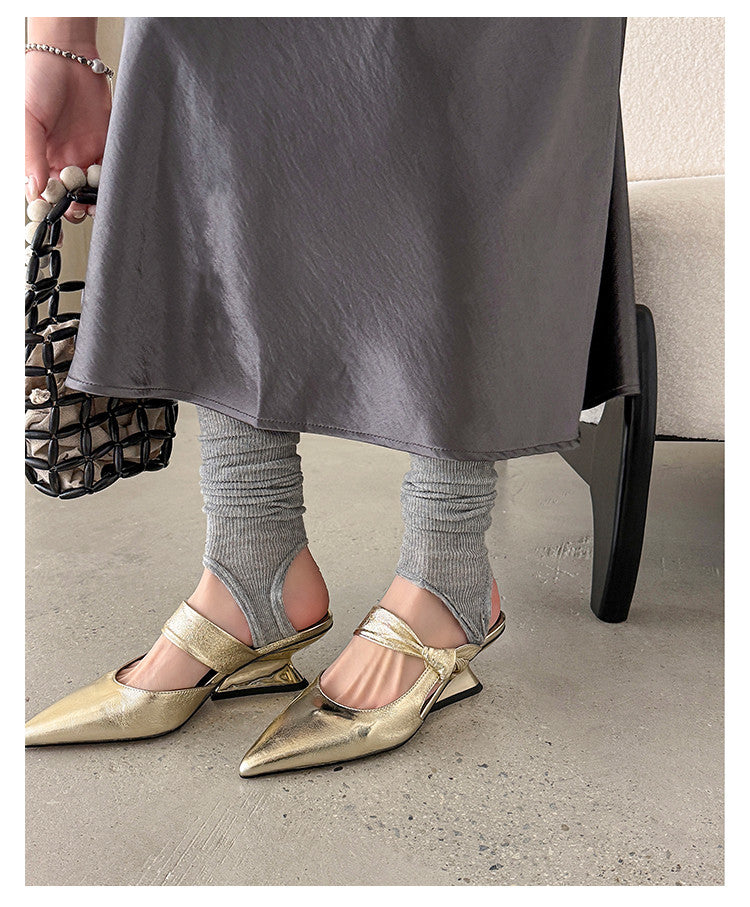 Karin Luna In Stock Spot Goods  Pointed Toe Irregular Heel Elegant Retro Strap Slippers