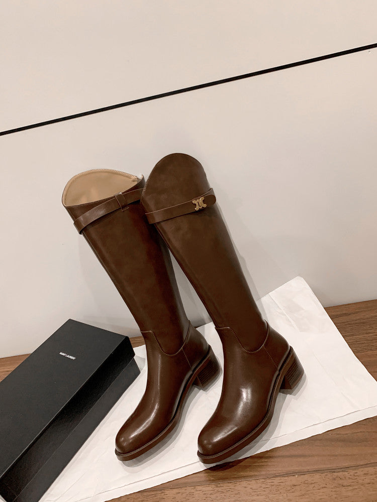 Karin Luna In Stock Classic Style Now Round Toe Flat Bottom Casual Slimming Knight Boots