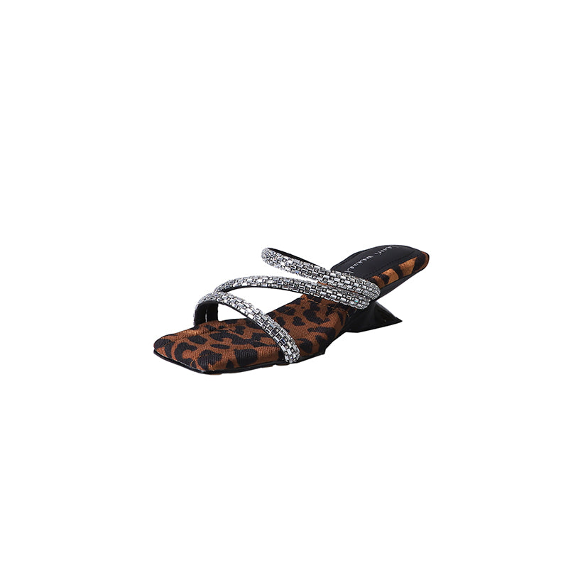 Karin Luna In Stock Spot Goods  Rhinestone One-Strap Irregular Heel Square-Toe Slippers