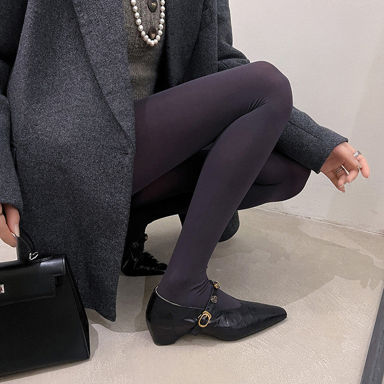 Karin Luna In Stock Spot Goods    Retro Classic Metal Camellia Irregular Heel Single Shoes