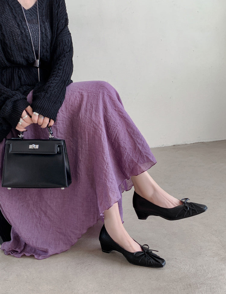 Karin Luna French Style Wrinkled Square Toe Height-Increasing Flats