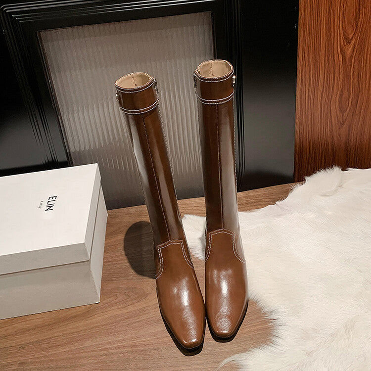 Karin Luna In Stock Spot Goods  Vintage Open Stitch Small Square Toe High Heel Side Zipper Riding Boots