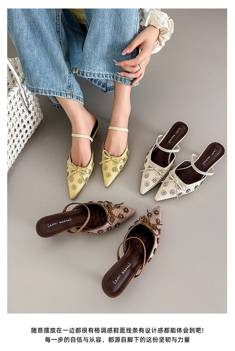 Karin Luna In Stock Spot Goods  Elegant Floral Pointed Toe Rhinestone Slippers