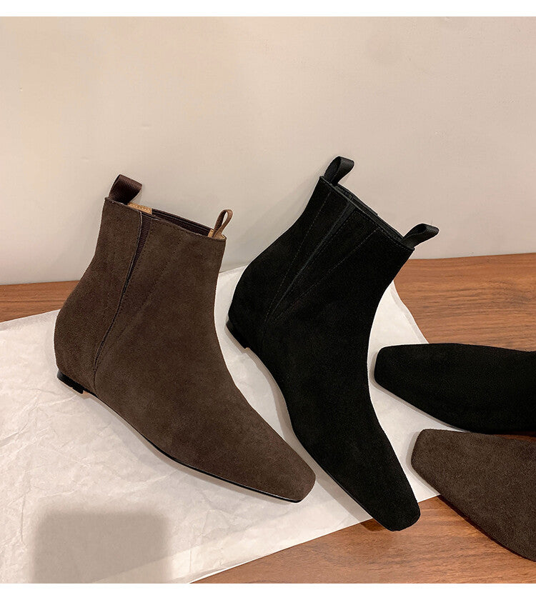 Karin Luna Classic Style Internal Height Increase Cowhide Leather Small Square Toe Short Fashion Boots
