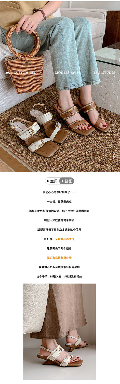 Karin Luna In Stock Spot Goods Vacation style Sofa Cushion Square Toe Irregular Heel Open-Toe Sandals