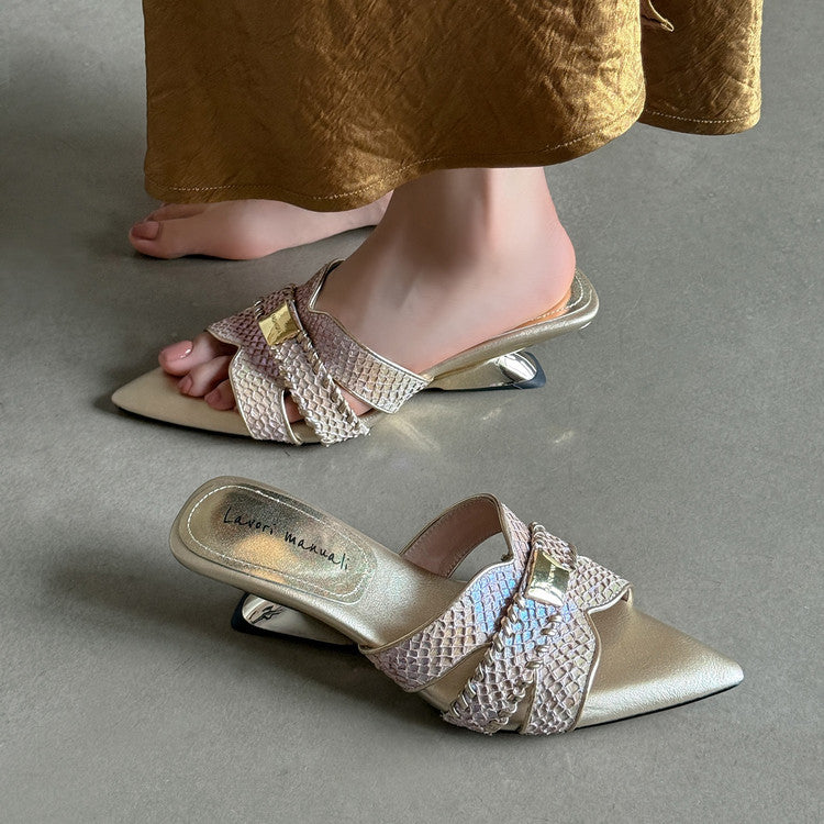 Karin Luna Fish Skin Series~Minimalist Pointed Toe Hot-Selling Unique Heel Slippers