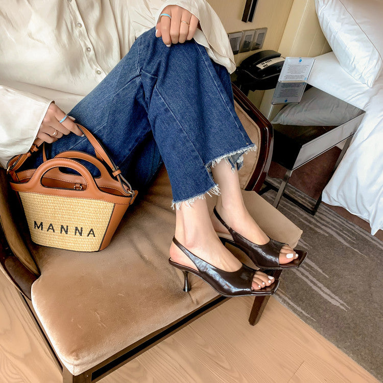 Karin Luna Classic Style Square Toe Open Toe French Retro Sandals
