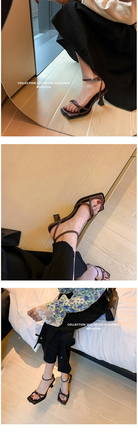 Karin Luna Classic Style  In stock  Basic Versatile Cross Strap High Heel Sandals
