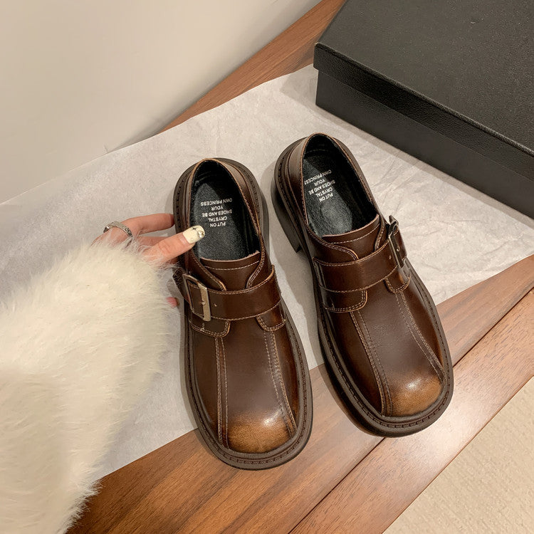 Karin Luna In Stock Spot Goods Metal Round Toe Cow Leather Thick Sole Flats