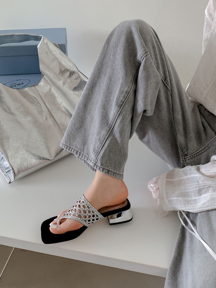 Karin Luna Hot-Selling Braided Style  In stock Toe-strap Woven Sofa Insole Slippers