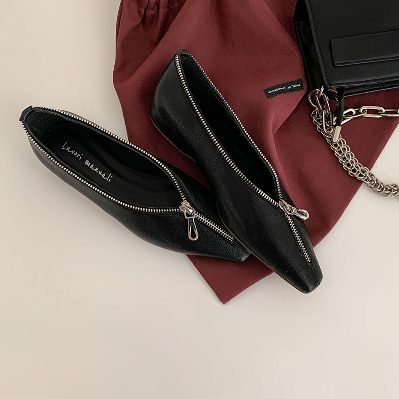 Karin Luna In Stock In Stock ~Basic Versatile Light Luxury Zipper Small Square Toe Flats