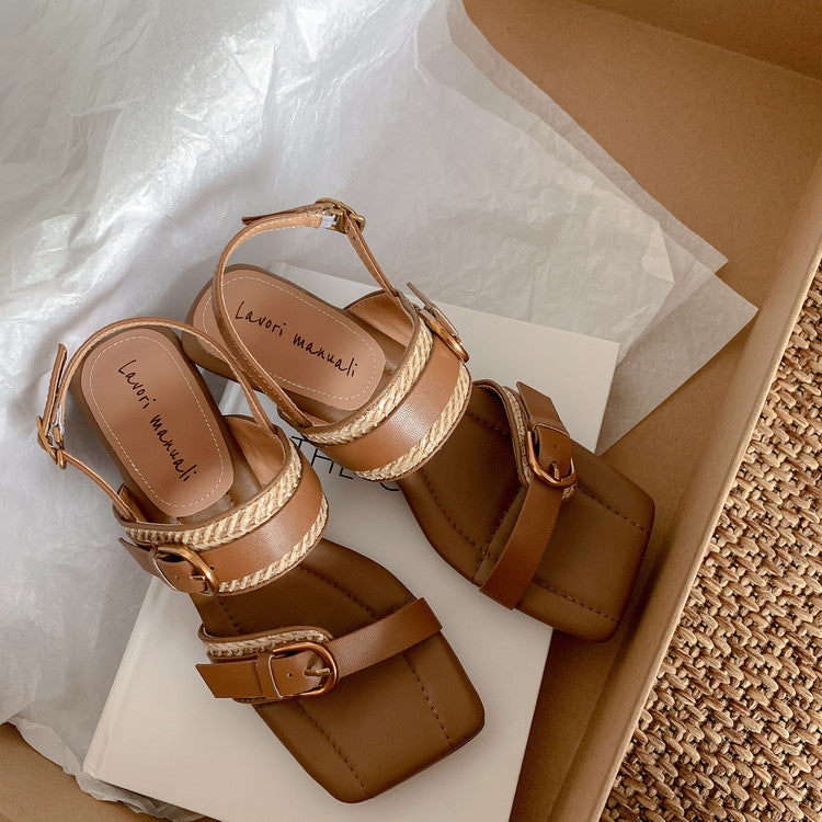 Karin Luna In Stock Spot Goods Vacation style Sofa Cushion Square Toe Irregular Heel Open-Toe Sandals