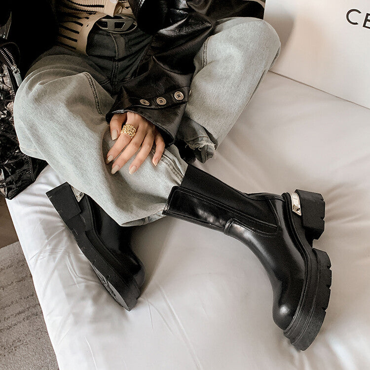 Karin Luna da Brand Series~Rear Metal Decoration Thick Sole Stretch Boots