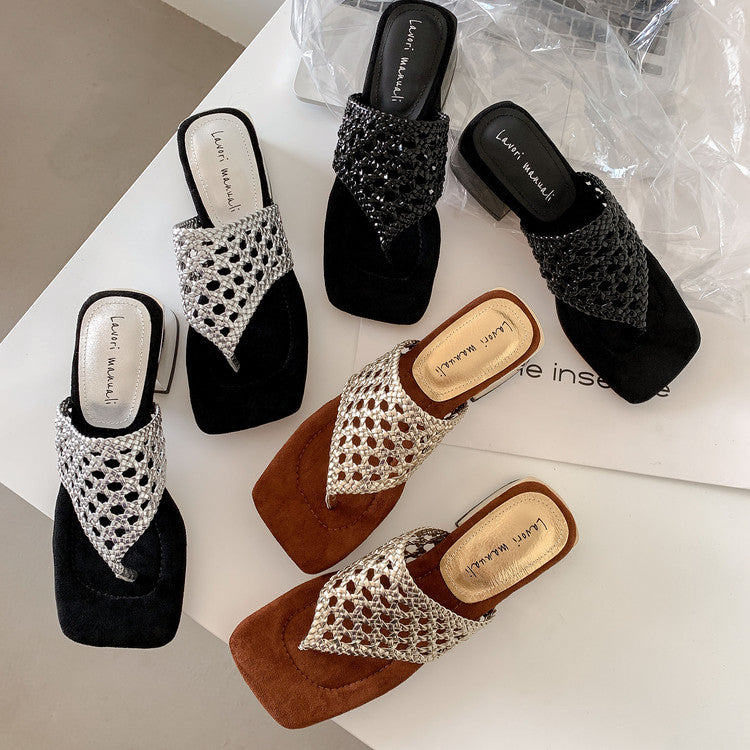 Karin Luna Hot-Selling Braided Style  In stock Toe-strap Woven Sofa Insole Slippers