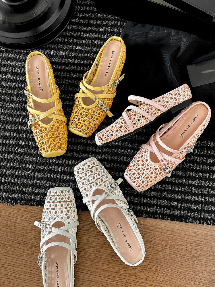 Karin Luna In Stock Spot Goods  Hot-Selling Square-Toe Woven Pig Nose Closed-Toe Slippers