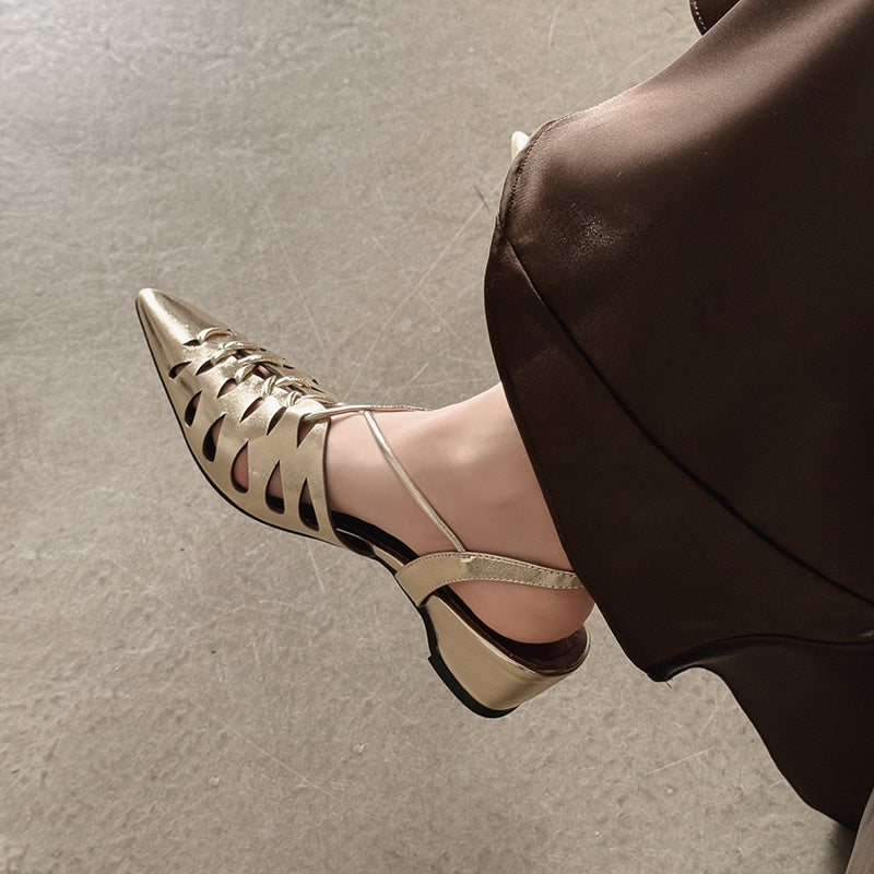Karin Luna Braided Style ~Cross-woven Pointed Toe Closed-toe Sandals