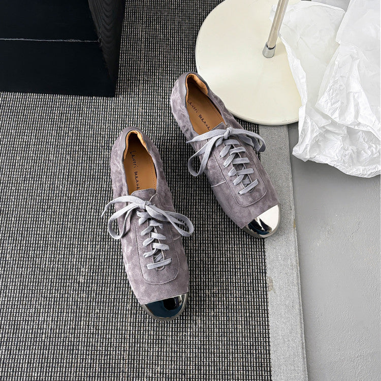 Karin Luna In Stock In Stock  High-end Metal Toe Lace-up Flats