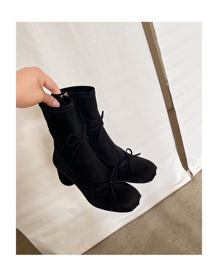 Karin Luna In Stock Spot Goods Hot-Selling Sweet Standard Bow Round-Toe Slim Short Boots
