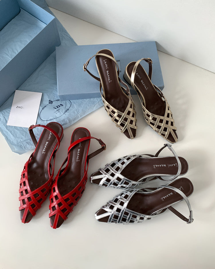 Karin Luna Braided Style ~Cross-woven Pointed Toe Closed-toe Sandals
