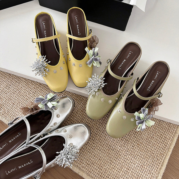 Karin Luna In Stock Spot Goods  Full-grain leather inside and out  Ultra Exquisite Round Toe Hidden Heel Closed-Toe Slippers