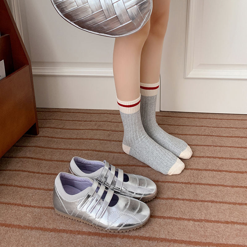 Karin Luna Casual Shoes Series~  In Stock In Stock Magic Tape Round Toe Internal Height Increase Single Strap Flats